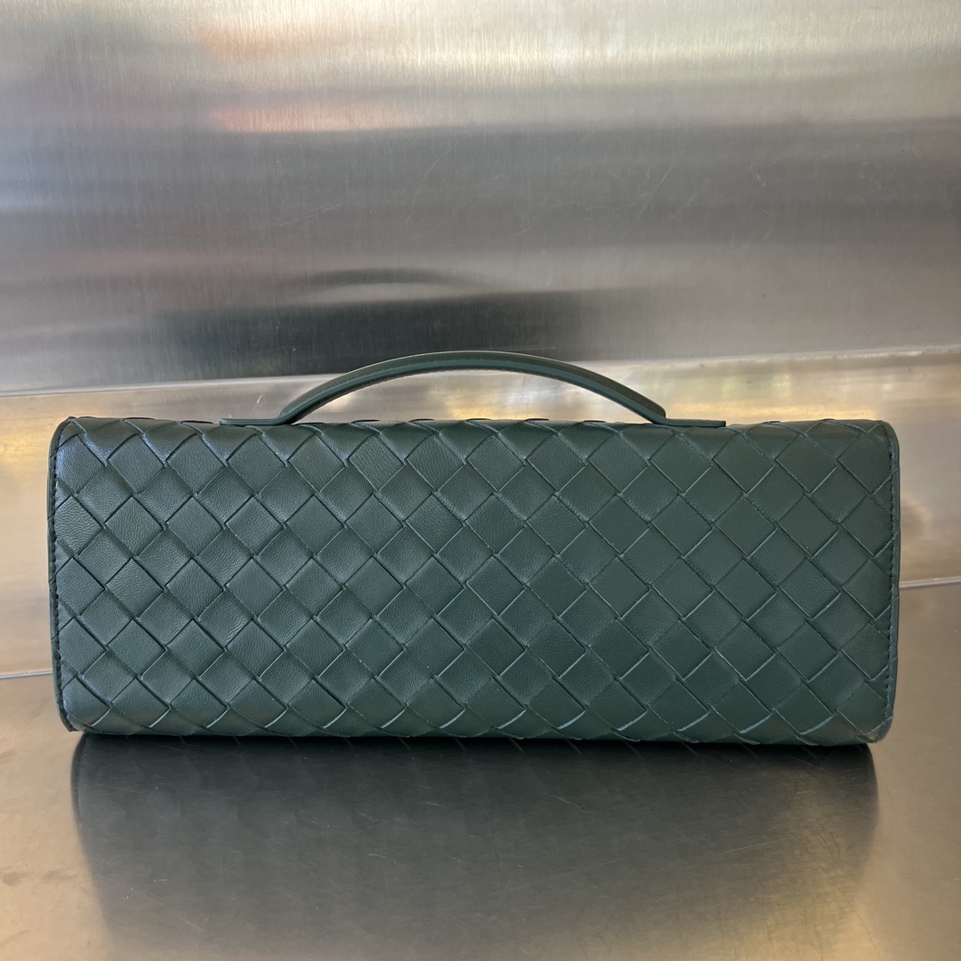 Andiamo Intrecciato Leather Top Handle Clutch Emerald Green